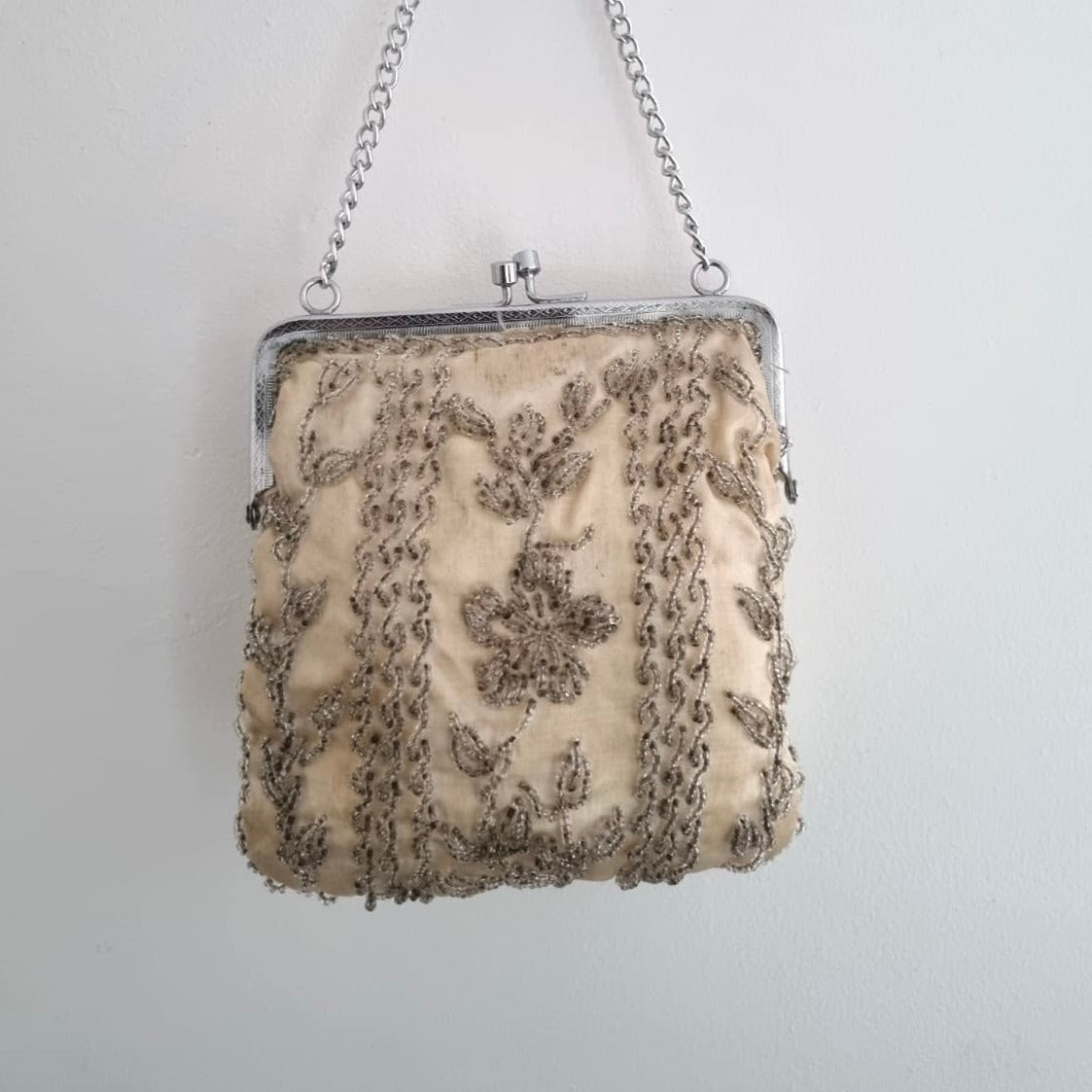 Vintage Silver Beaded Chain Handbag