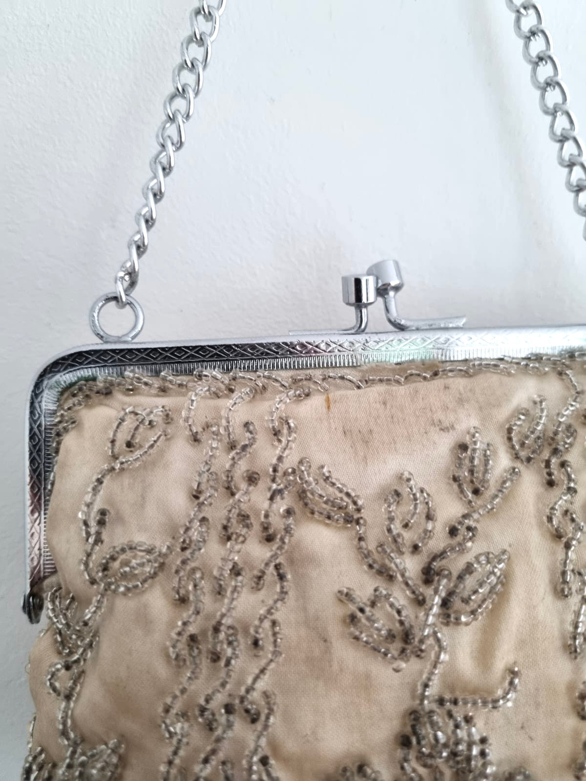 Vintage Silver Beaded Chain Handbag