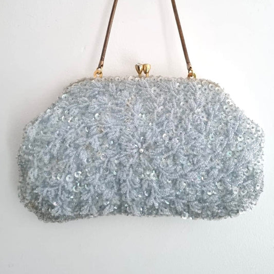 Vintage Powder Blue Beaded Handbag