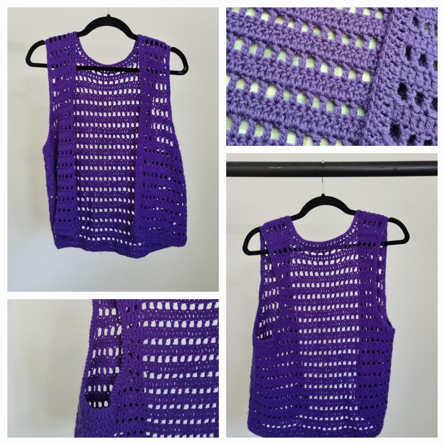 Handmade Vintage Dark Purple Crochet Waistcoat (LARGE)