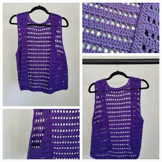 Handmade Vintage Dark Purple Crochet Waistcoat (LARGE)