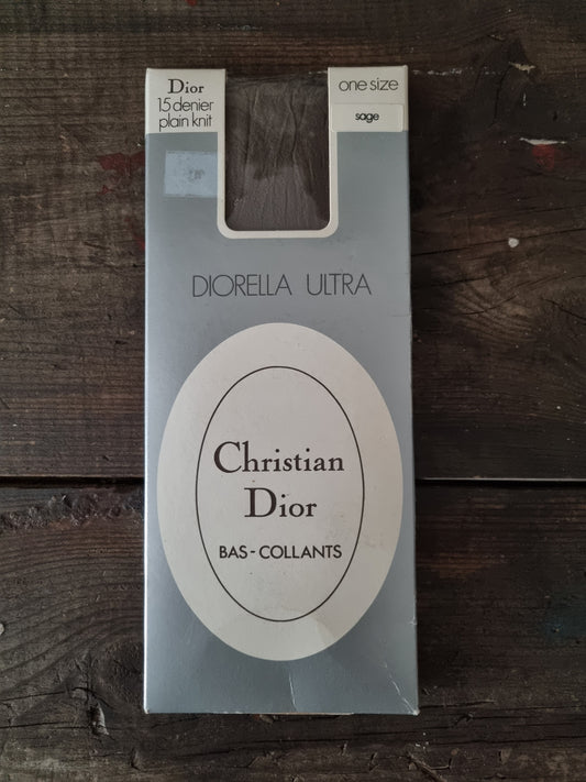 Vintage 15 Denier Sheer Dior Diorella Tights in Sage and Brown/Grey